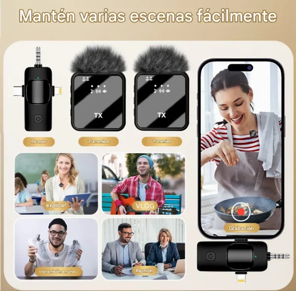 Microfono Corbatero F11-2 Receptor 3 En 1 Calidad Premium Negro - Vista adicional