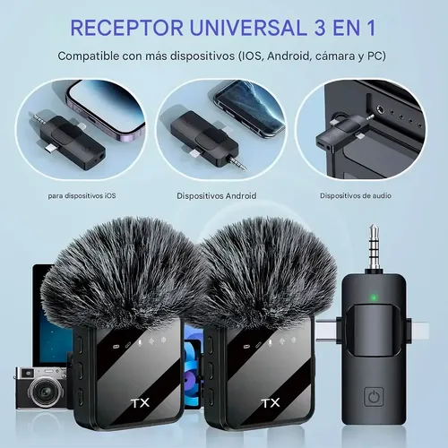 Microfono Corbatero F11-2 Receptor 3 En 1 Calidad Premium Negro - Vista adicional