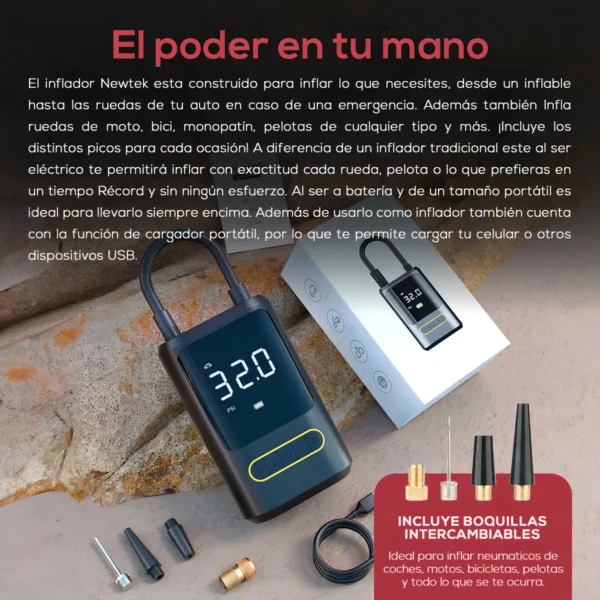 Mini Compresor De Aire Nitsuk Inflador Neumaticos Portatil - Vista adicional