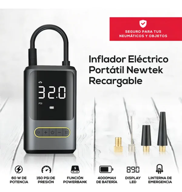 Mini Compresor De Aire Nitsuk Inflador Neumaticos Portatil - Vista adicional