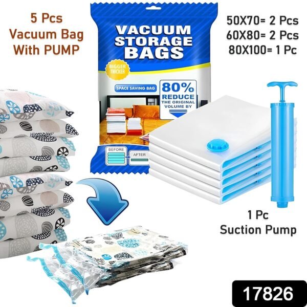 Pack de 5 Bolsas Para Cerrar al Vacio Vacuum Storage Reduce 80% Espacio