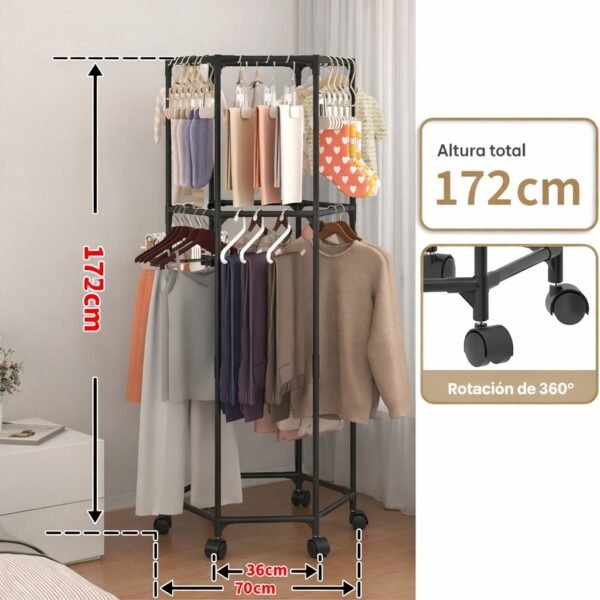 Perchero Organizador Doble con Ruedas 360° 172*70*36cm